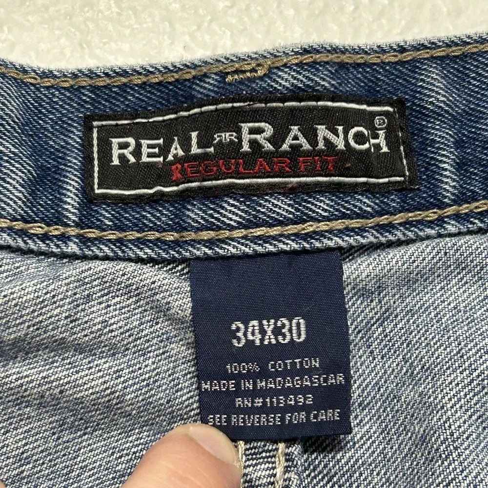 Real Ranch Blue Denim‎ Medium Wash Regular Fit Workwear Jeans Men's Size 34 X 30